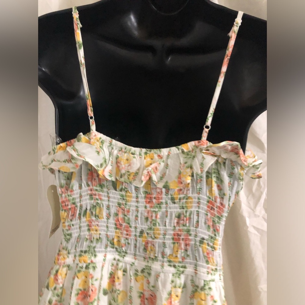 Trixxi floral yellow citrus print garden ruffle bust smocked dress size Small - Picture 16 of 16